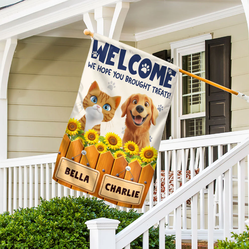Cartoon Pet Hopes You Bring Treats - Personalized Custom Flag - Image 5