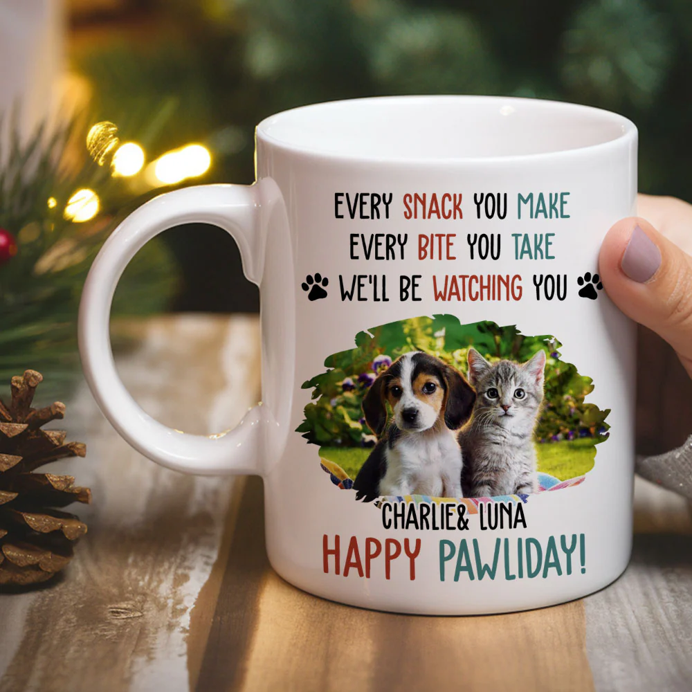 Cartoon Pet Pawliday Photo - Personalized Custom Coffee Mug - Image 2