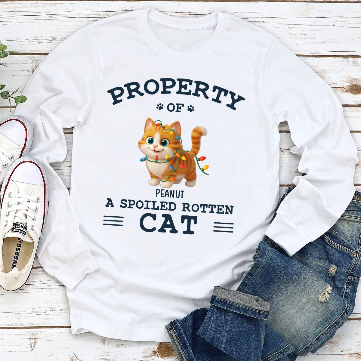 Cartoon Spoiled Rotten Cats - Personalized Custom Long Sleeve T-Shirt - Image 2