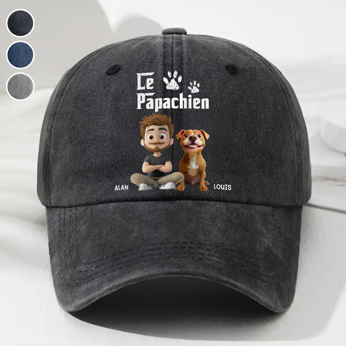 Casquette en Denim Délavé Personnalisée - Papa Chien Cool