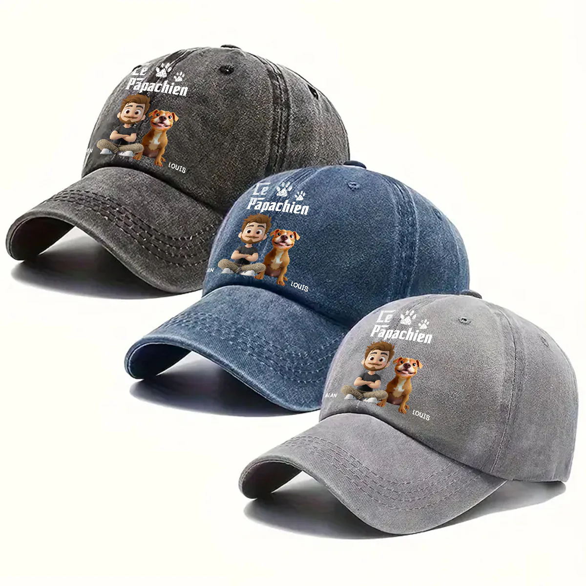 Casquette en Denim Délavé Personnalisée - Papa Chien Cool - Image 4
