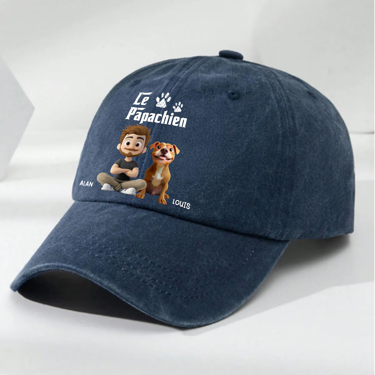Casquette en Denim Délavé Personnalisée - Papa Chien Cool - Image 5