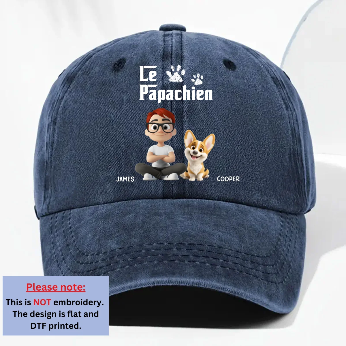 Casquette en Denim Délavé Personnalisée - Papa Chien Cool - Image 9