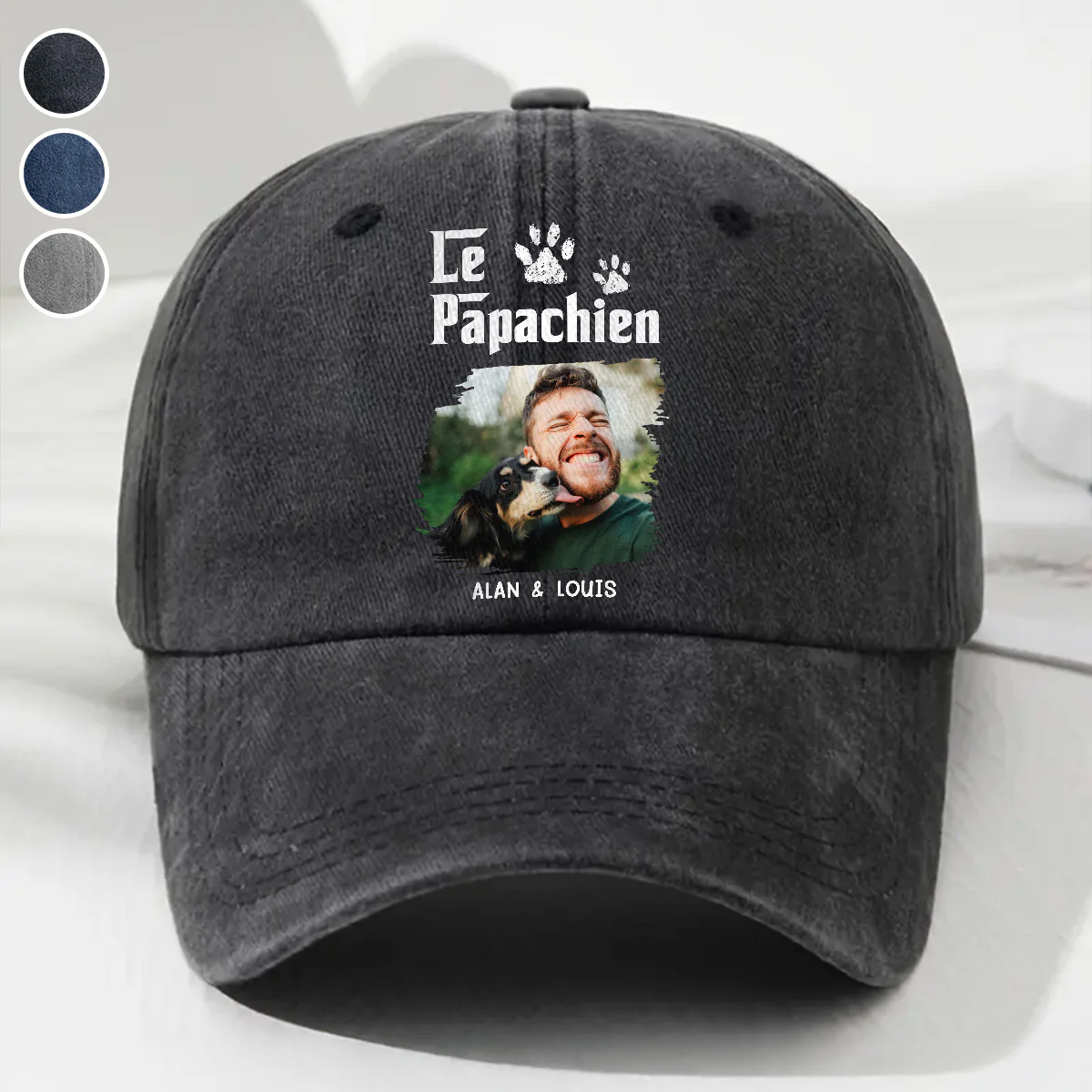 Casquette en Denim Délavé Personnalisée - Photo de Papa Chien Cool