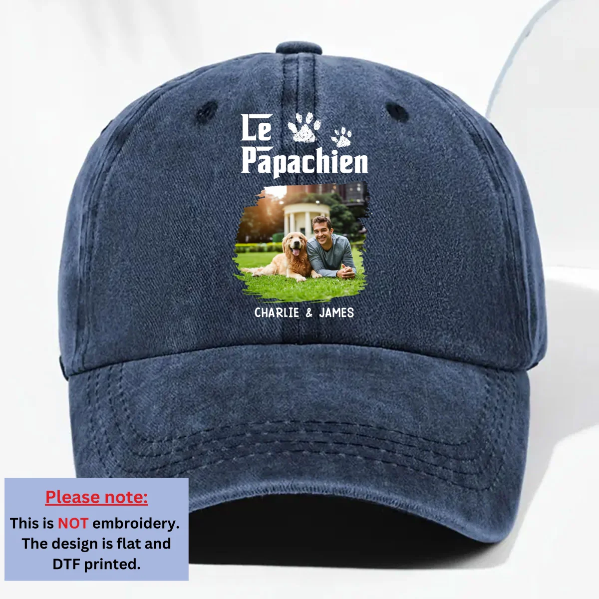 Casquette en Denim Délavé Personnalisée - Photo de Papa Chien Cool - Image 6