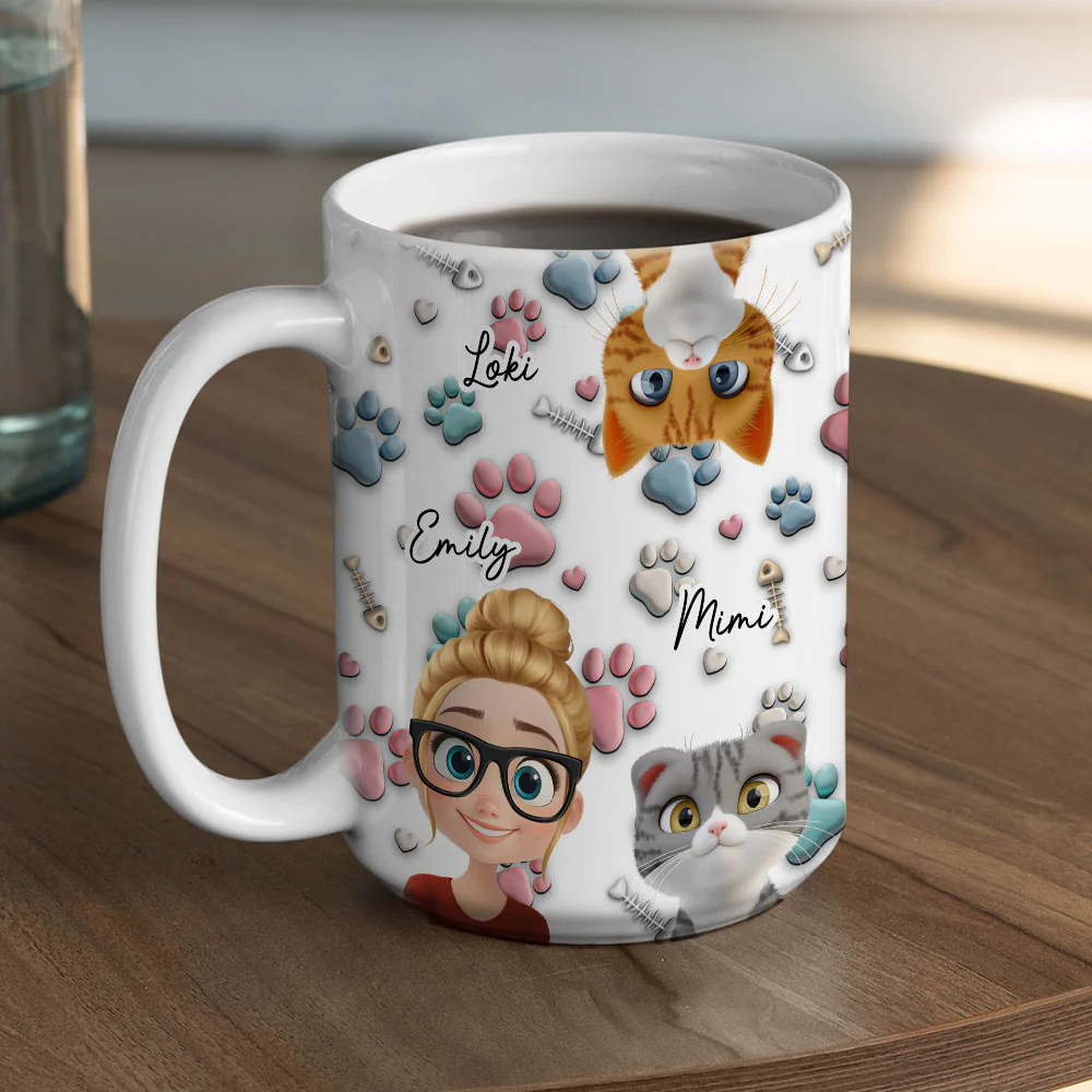 Cat And Human Cartoon - Personalized Custom Coffee Mug - Image 2