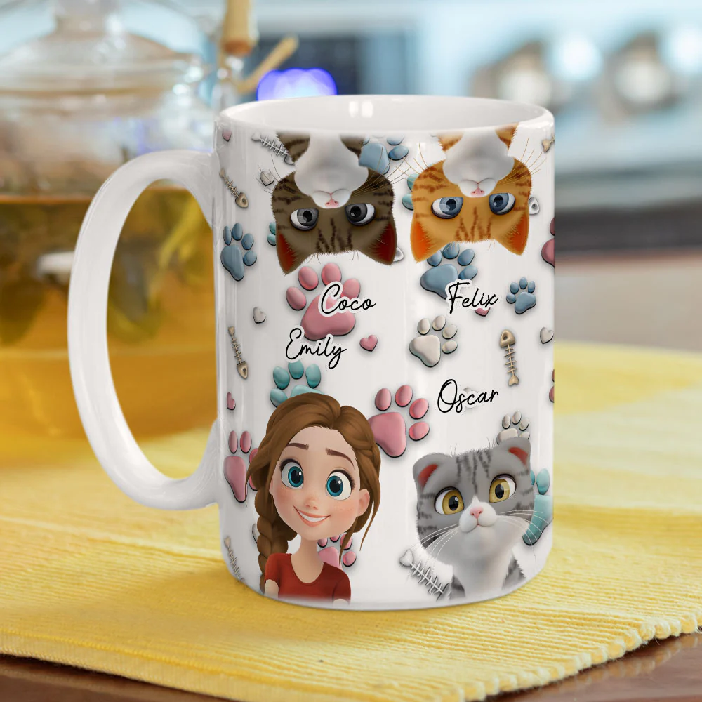 Cat And Human Cartoon - Personalized Custom Coffee Mug - Image 3