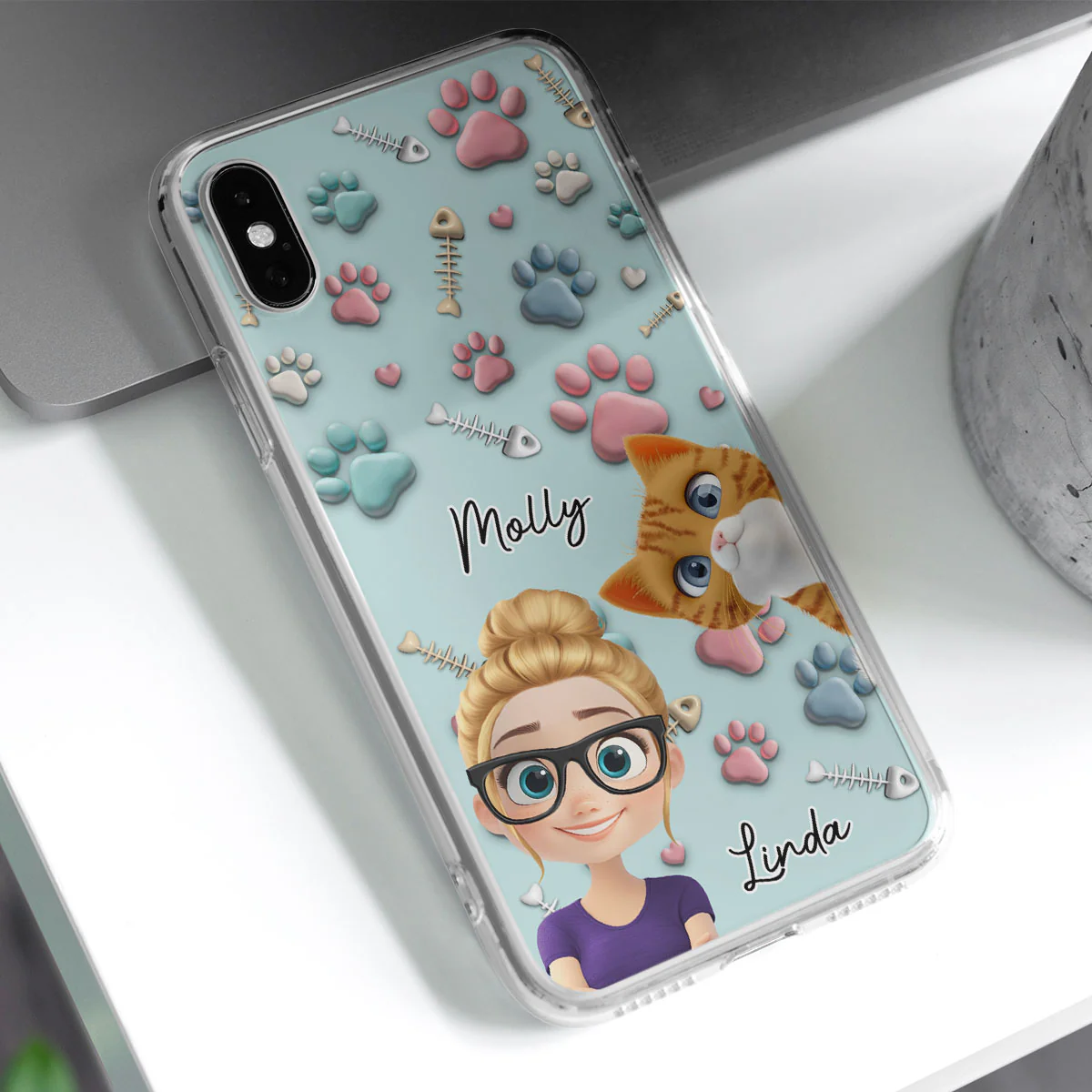 Cat And Human Cartoon - Personalized Custom Phone Case - Image 2