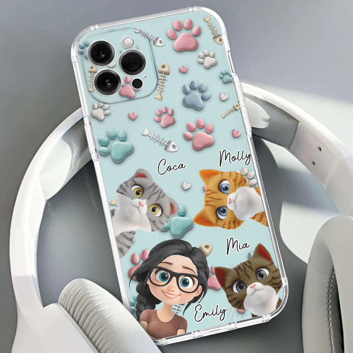 Cat And Human Cartoon - Personalized Custom Phone Case - Image 3