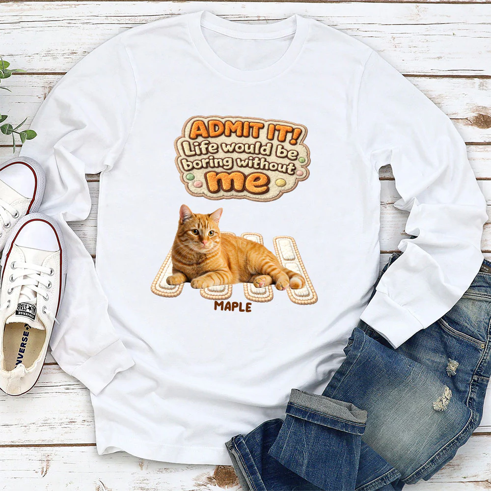 Cat Boss Energy Photo - Personalized Custom Long Sleeve T-Shirt - Image 2