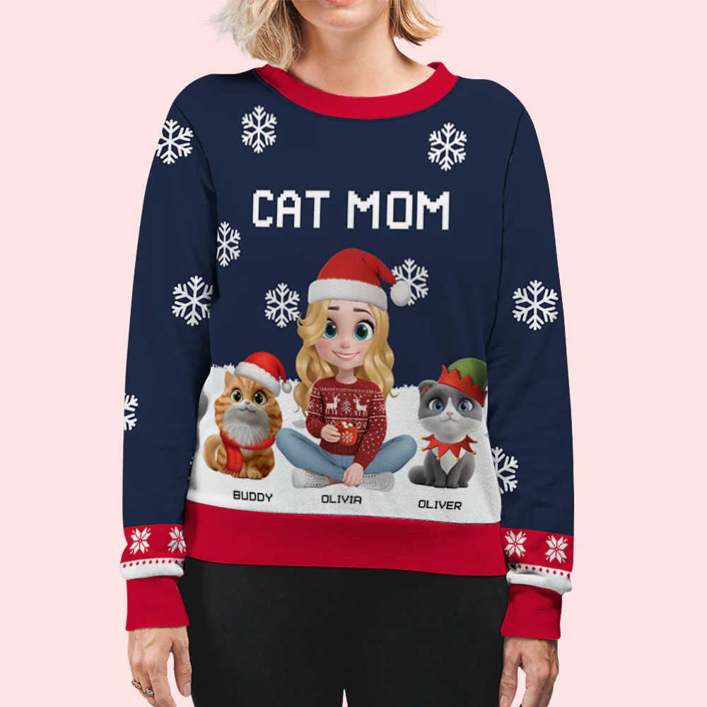 Cat Dad Mom Winter - Personalized Custom All-Over-Print Sweatshirt - Image 5