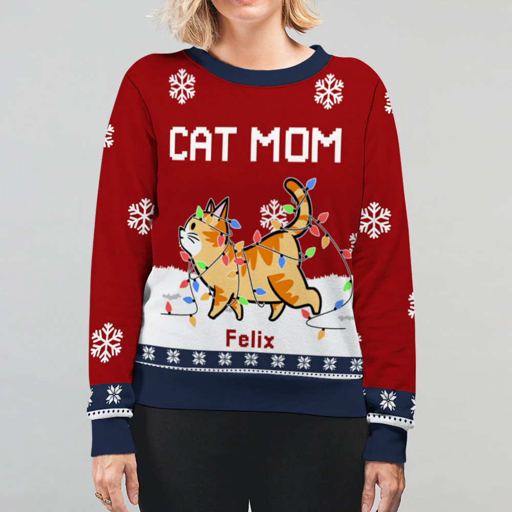 Cat Dad/Mom Winter - Personalized Custom All-Over-Print Sweatshirt - Image 2