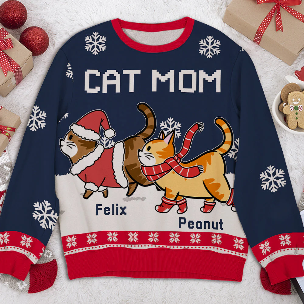 Cat Dad/Mom Winter - Personalized Custom All-Over-Print Sweatshirt - Image 5