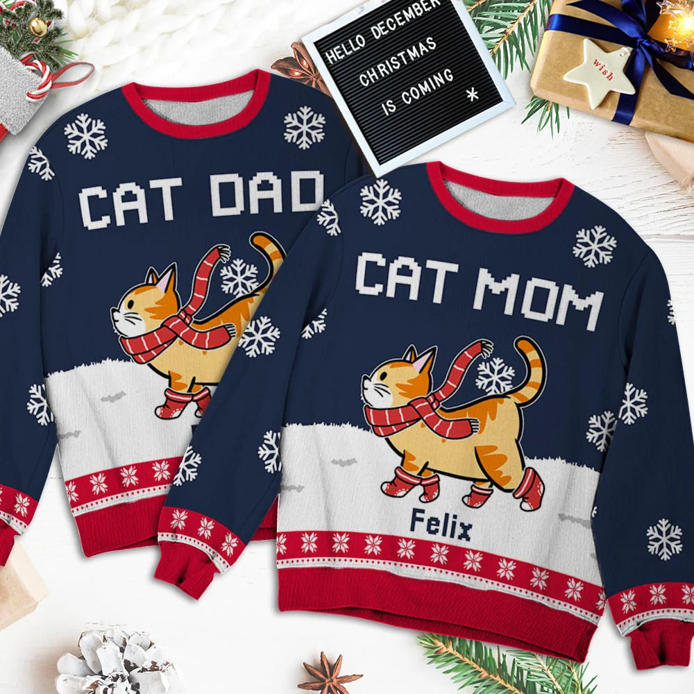 Cat Dad/Mom Winter - Personalized Custom All-Over-Print Sweatshirt - Image 6