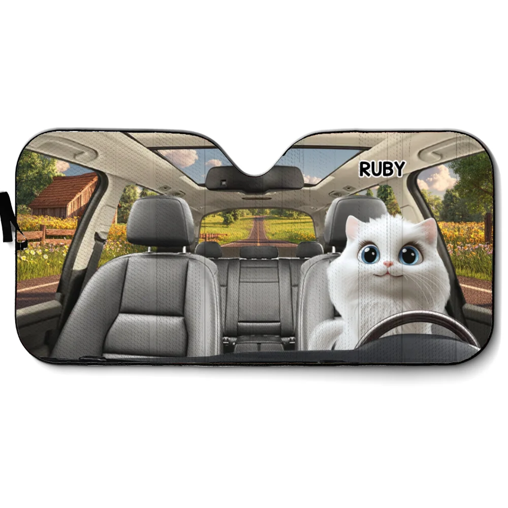 Cat Drives Car - Personalized Custom Car Sunshade - Image 6