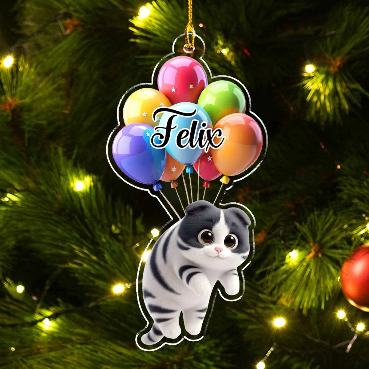 Cat Hanging Cartoon - Personalized Custom Acrylic Ornament - Image 2