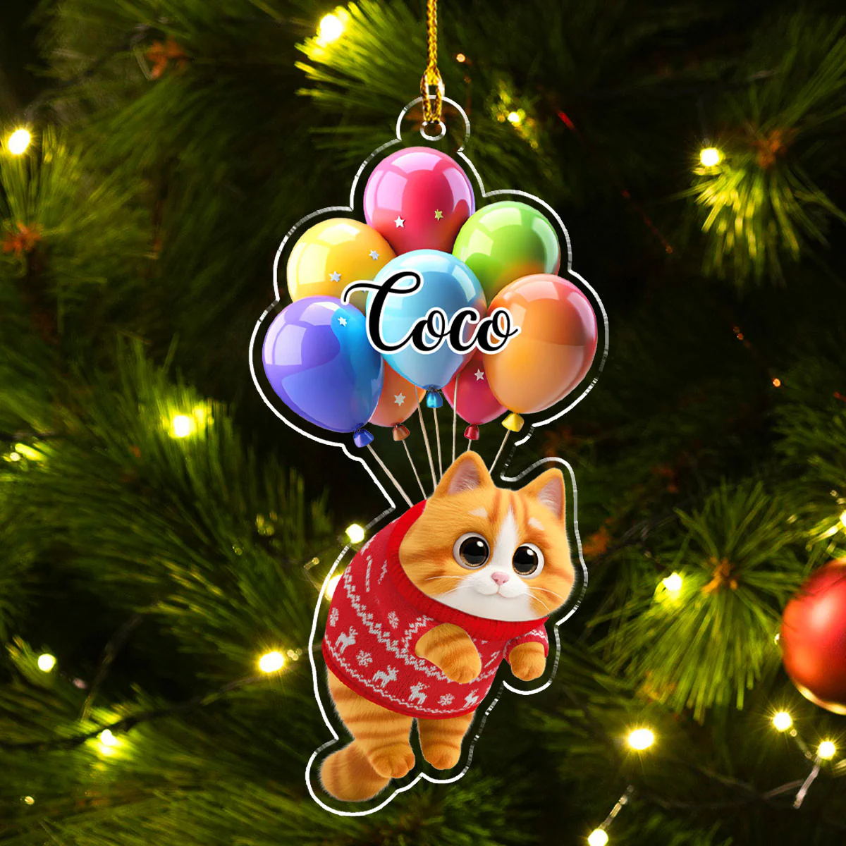 Cat Hanging Cartoon - Personalized Custom Acrylic Ornament - Image 3