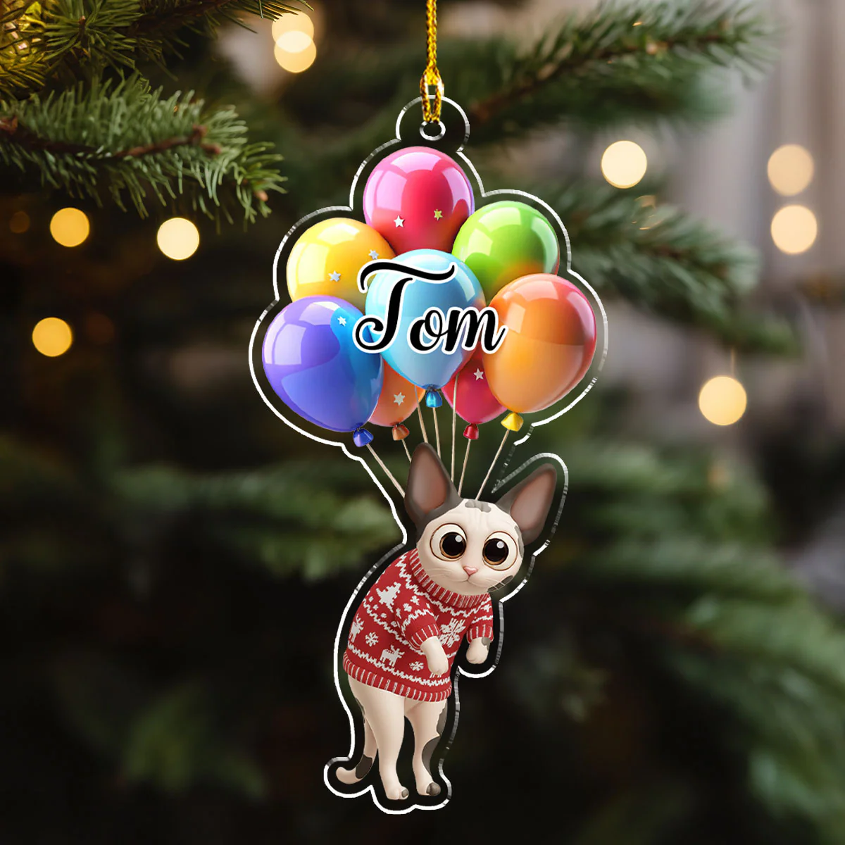 Cat Hanging Cartoon - Personalized Custom Acrylic Ornament - Image 5