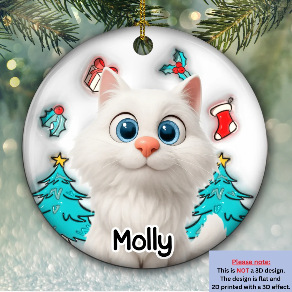 Cat Is Santa - Personalized Custom 3D Inflated Effect Ceramic Ornament - Image 5