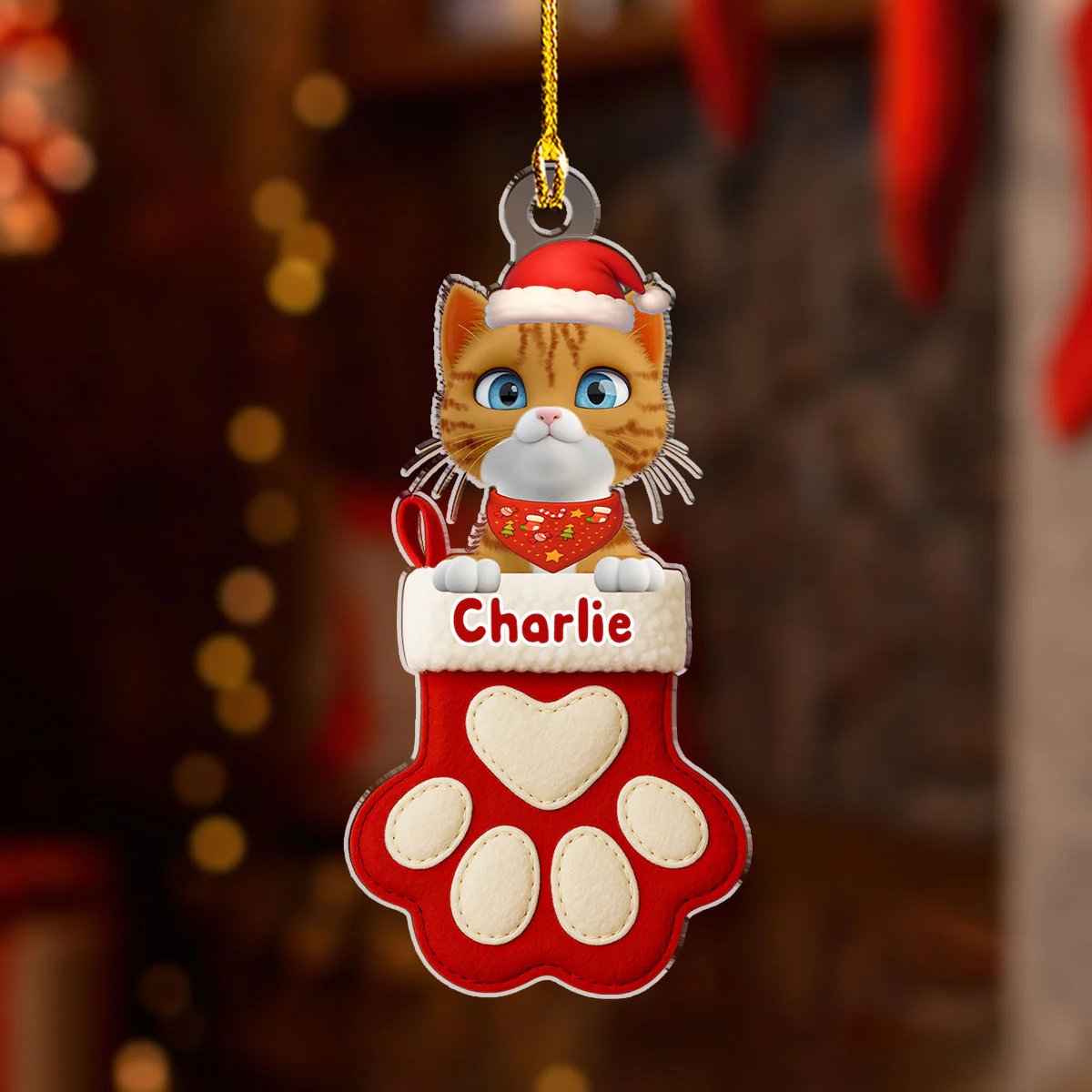 Cat Love In Stocking - Personalized Custom Acrylic Ornament - Image 3