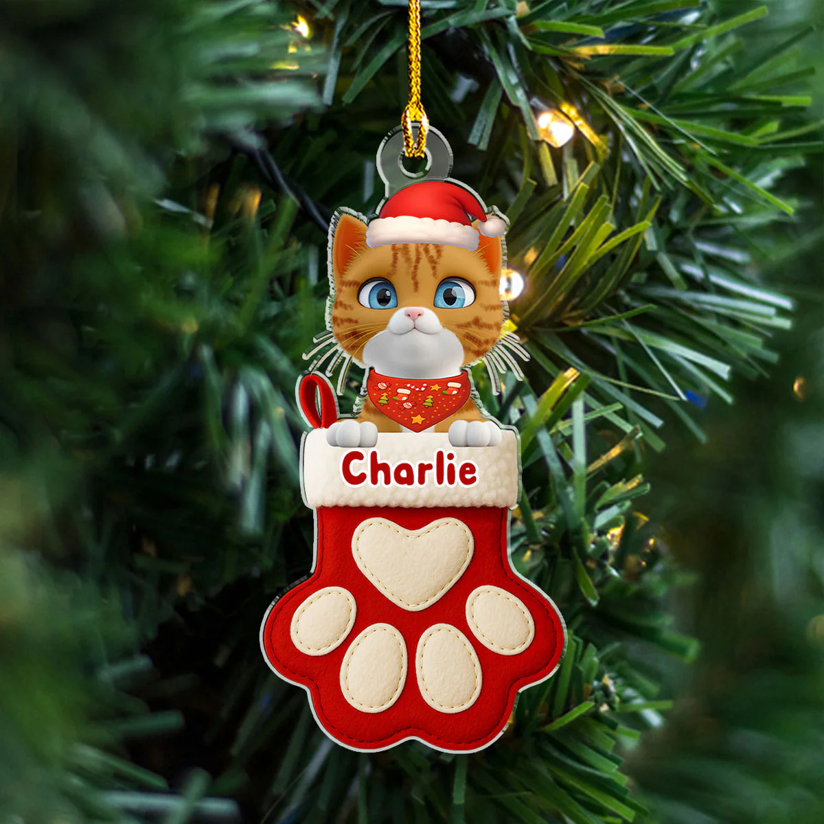 Cat Love In Stocking - Personalized Custom Acrylic Ornament - Image 4