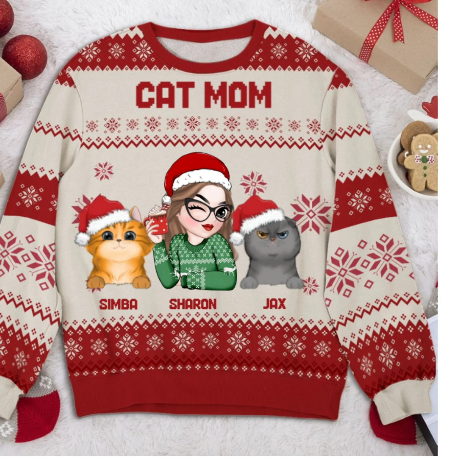Cat Mom Christmas - Personalized Custom All-Over-Print Sweatshirt - Image 3