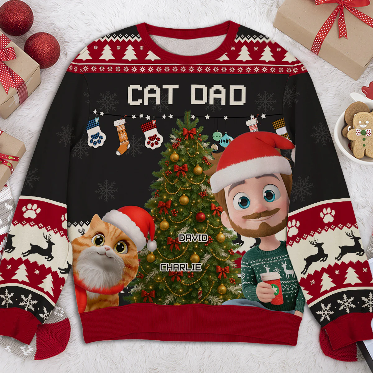 Cat Mom Dad This Pawliday - Personalized Custom All-Over-Print Sweatshirt - Image 2