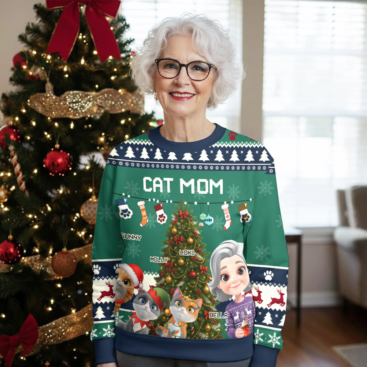 Cat Mom Dad This Pawliday - Personalized Custom All-Over-Print Sweatshirt - Image 3