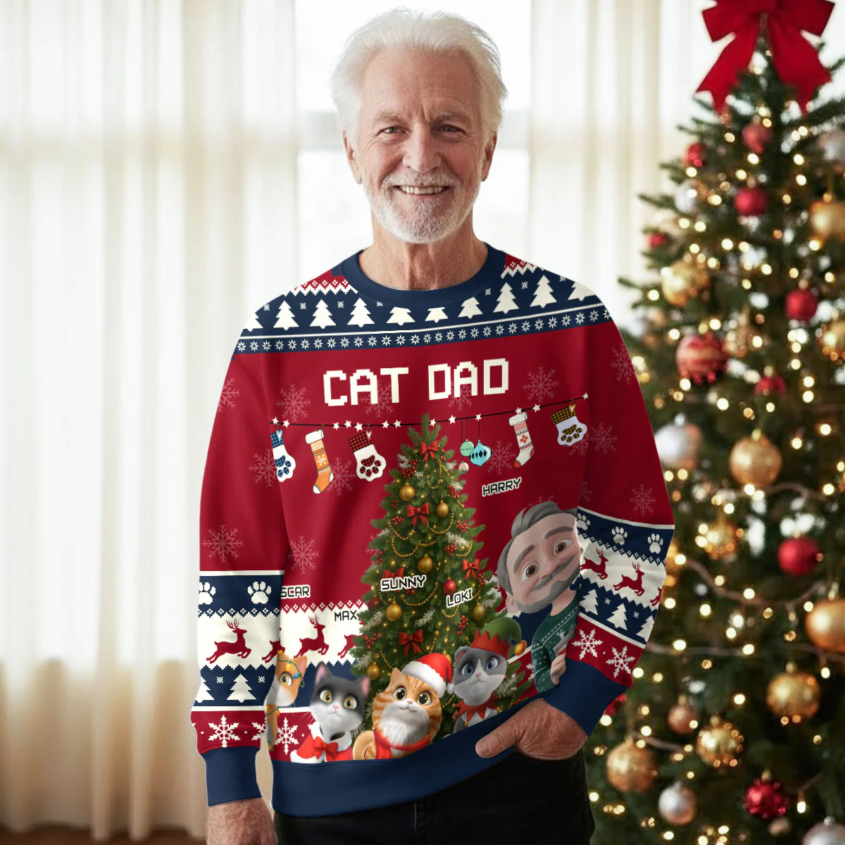 Cat Mom Dad This Pawliday - Personalized Custom All-Over-Print Sweatshirt - Image 4