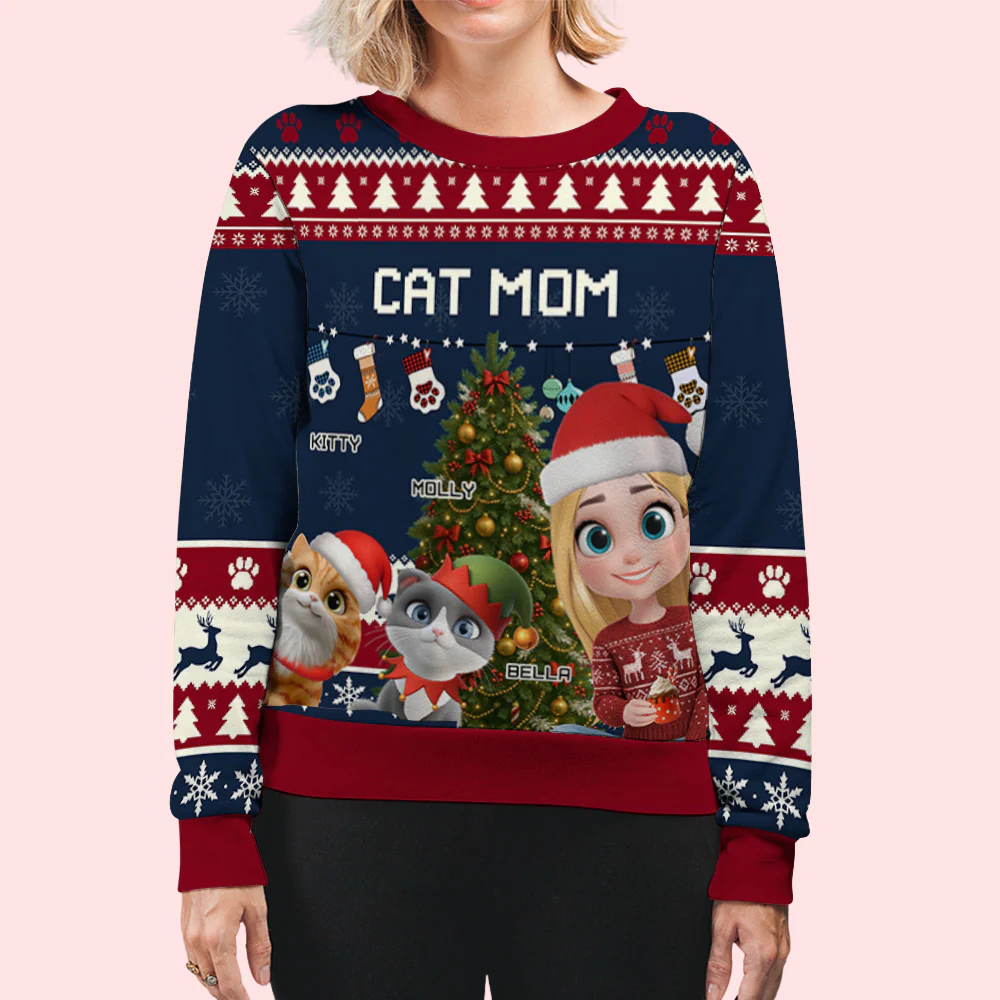 Cat Mom Dad This Pawliday - Personalized Custom All-Over-Print Sweatshirt - Image 5