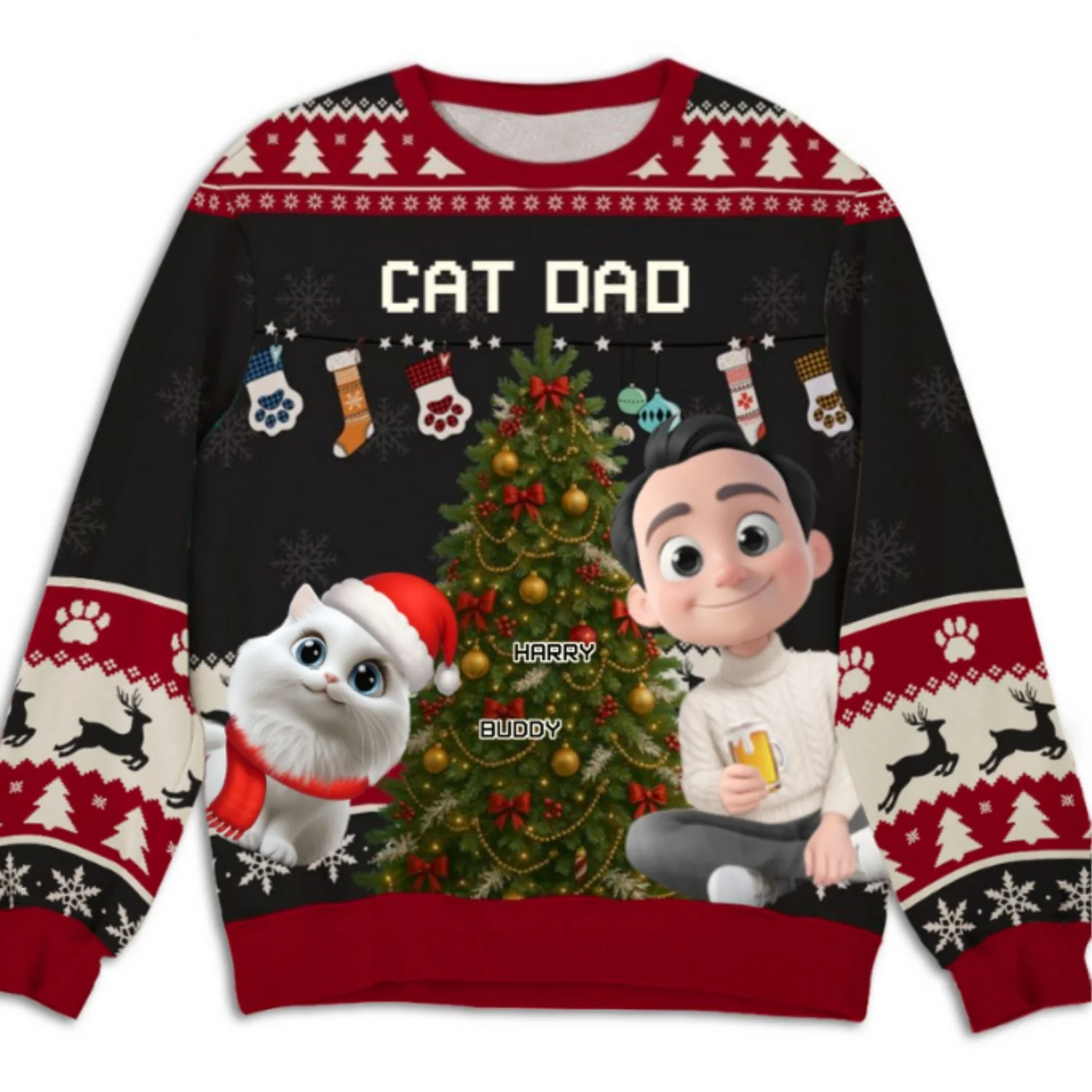Cat Mom Dad This Pawliday - Personalized Custom All-Over-Print Sweatshirt - Image 7