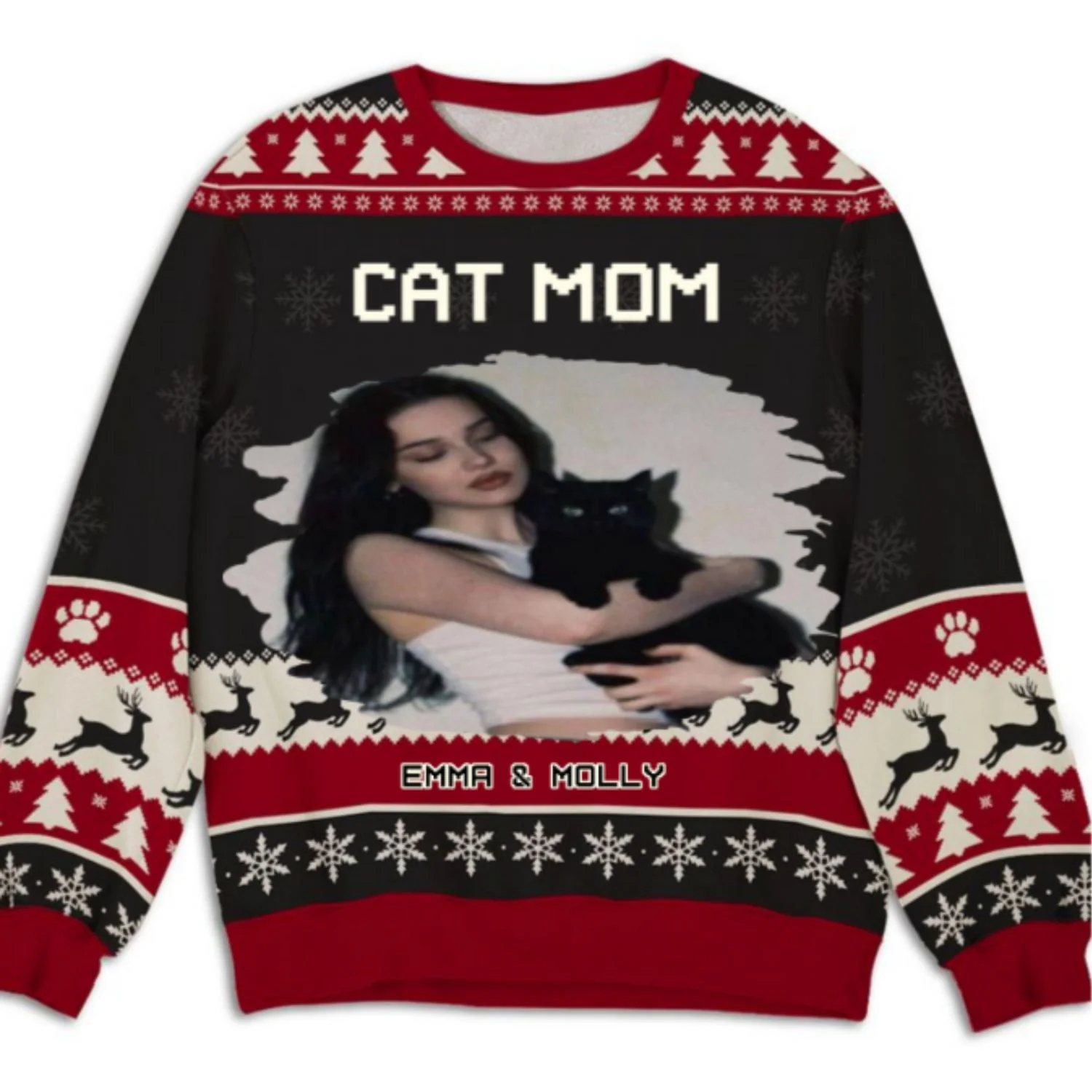 Cat Mom Dad This Pawliday Photo - Personalized Custom All-Over-Print Sweatshirt - Image 2