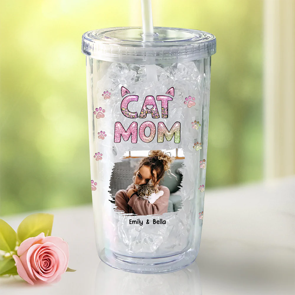 Cat Mom Lovely Chibi Photo - Personalized Custom 14oz Plastic Tumbler
