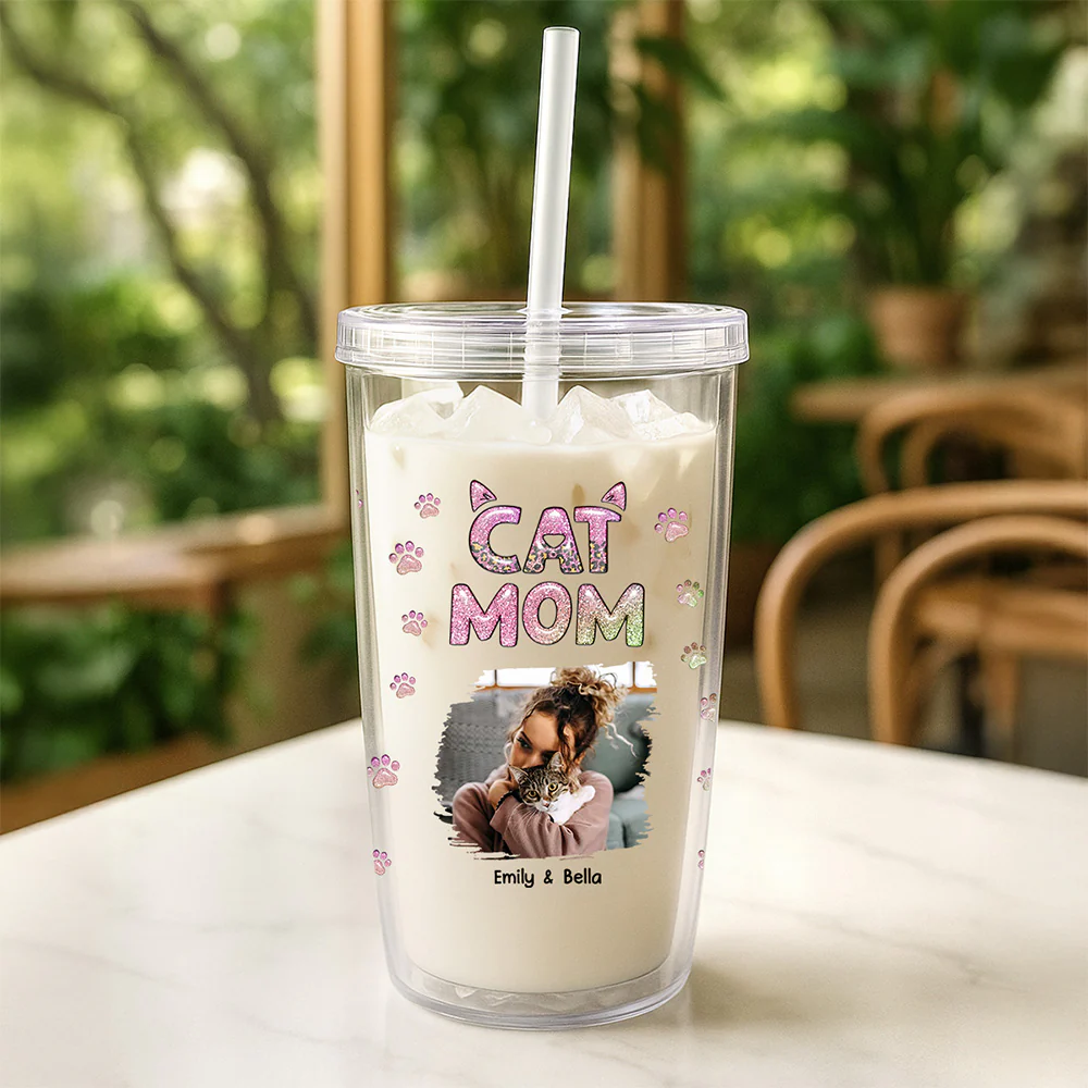 Cat Mom Lovely Chibi Photo - Personalized Custom 14oz Plastic Tumbler - Image 2
