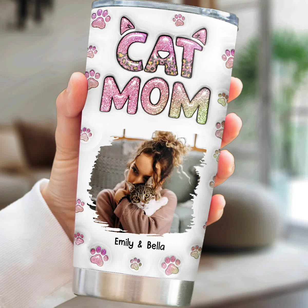 Cat Mom Lovely Chibi Version 2 Photo - Personalized Custom 3D Inflated Effect Tumbler - Image 2