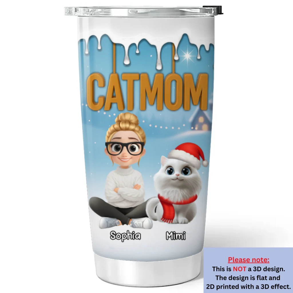 Cat Mom Now Onwards - Personalized Custom 3D Inflated Effect Tumbler - Image 5