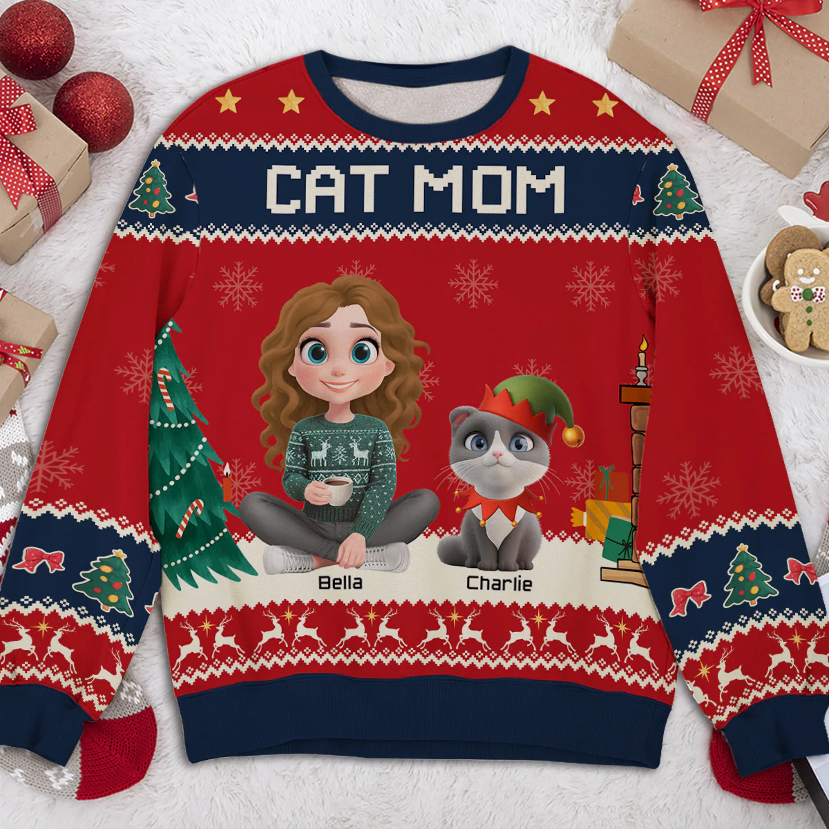 Cat Mommy Christmas - Personalized Custom All-Over-Print Sweatshirt - Image 2