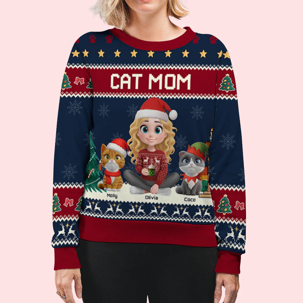 Cat Mommy Christmas - Personalized Custom All-Over-Print Sweatshirt - Image 4