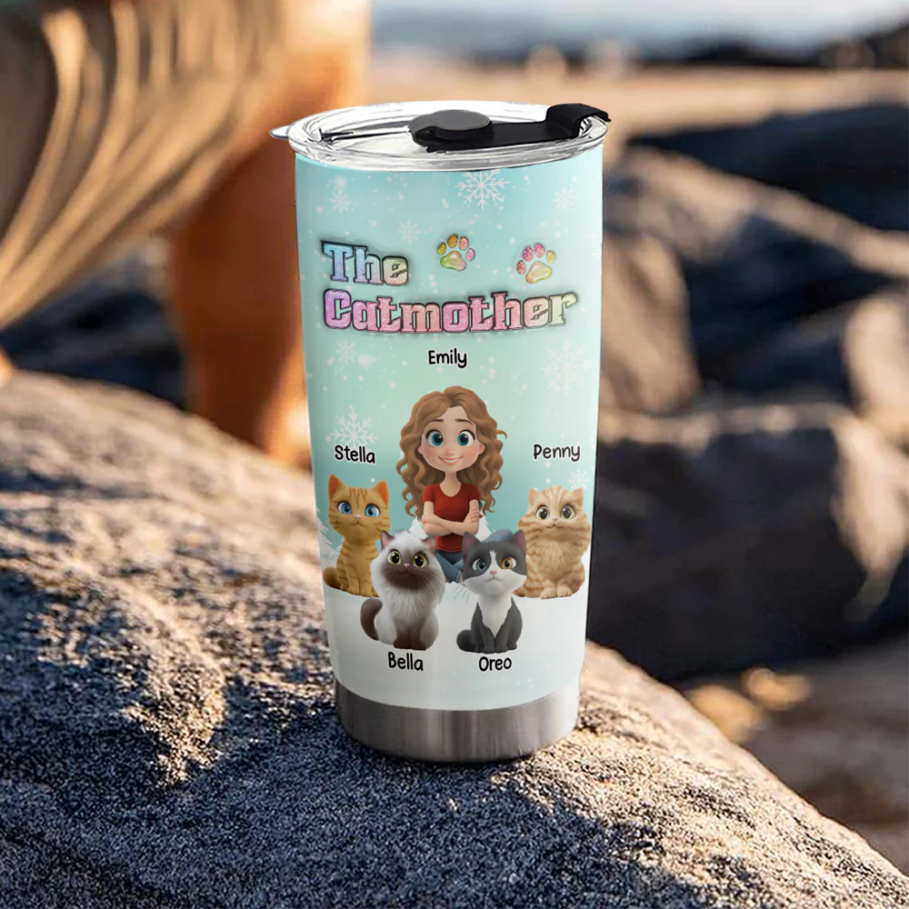 Cat Mother Cartoon - Personalized Custom 3D Inflated Effect Tumbler - Image 2