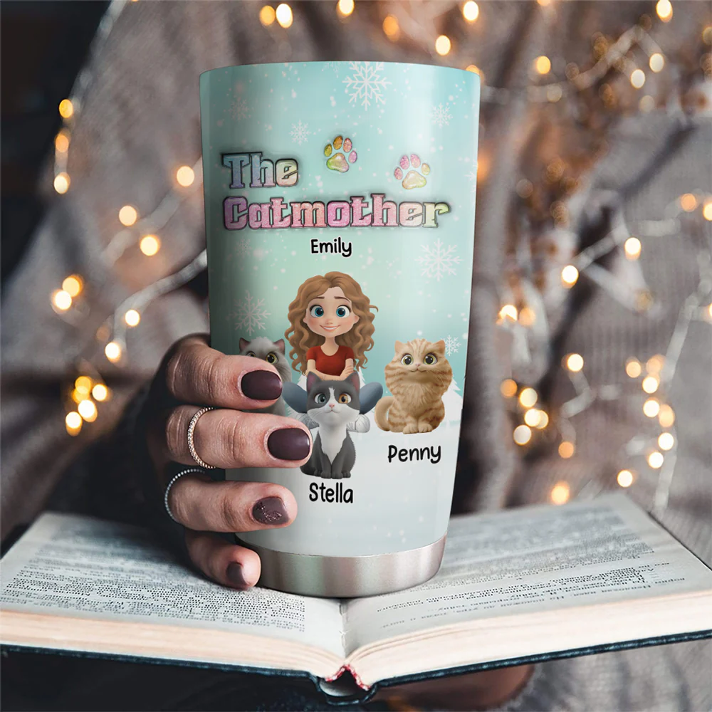 Cat Mother Cartoon - Personalized Custom 3D Inflated Effect Tumbler - Image 4