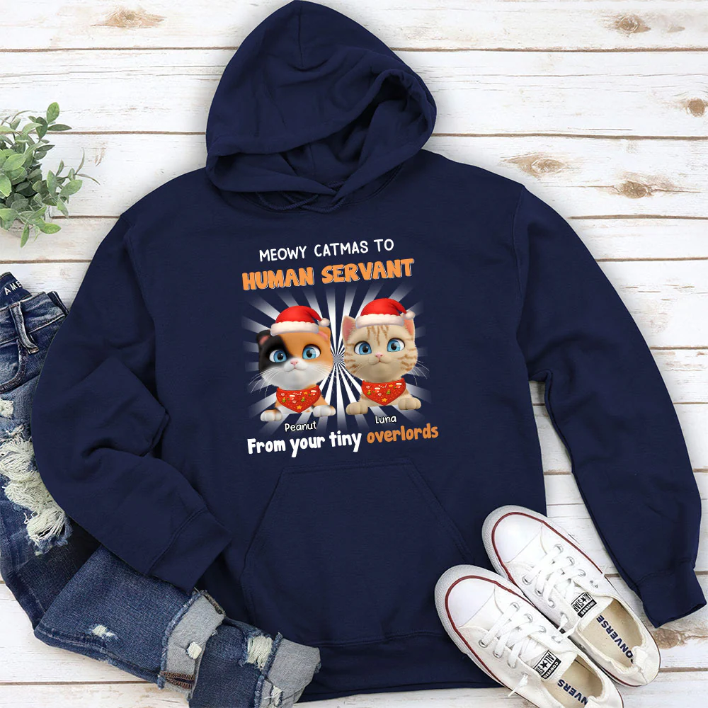 Cat Overlord And Human Servant Christmas - Personalized Custom Hoodie - Image 2