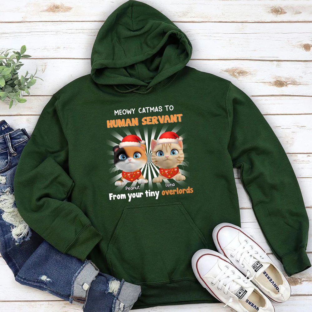 Cat Overlord And Human Servant Christmas - Personalized Custom Hoodie - Image 3