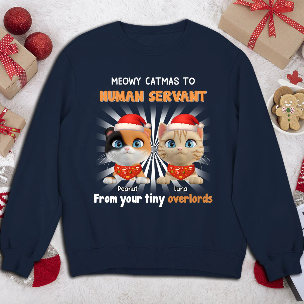 Cat Overlord And Human Servant Christmas - Personalized Custom Sweatshirt - Image 2