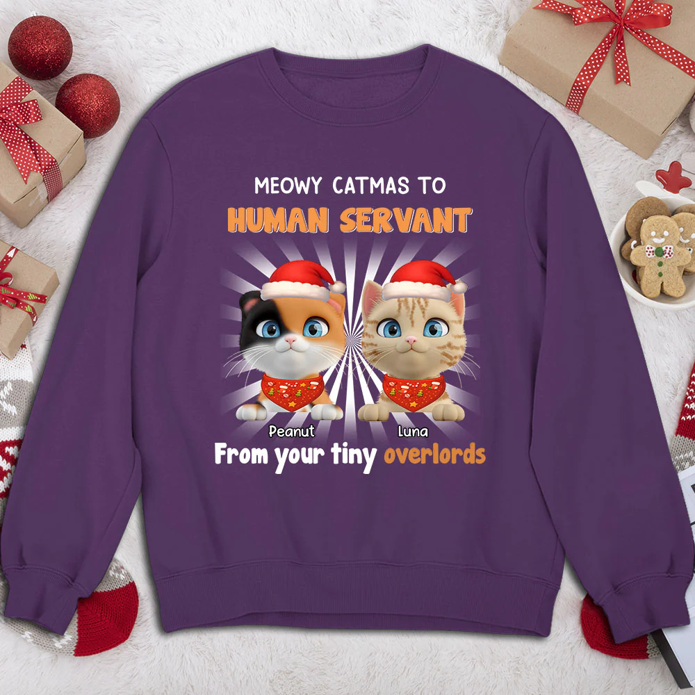 Cat Overlord And Human Servant Christmas - Personalized Custom Sweatshirt - Image 3