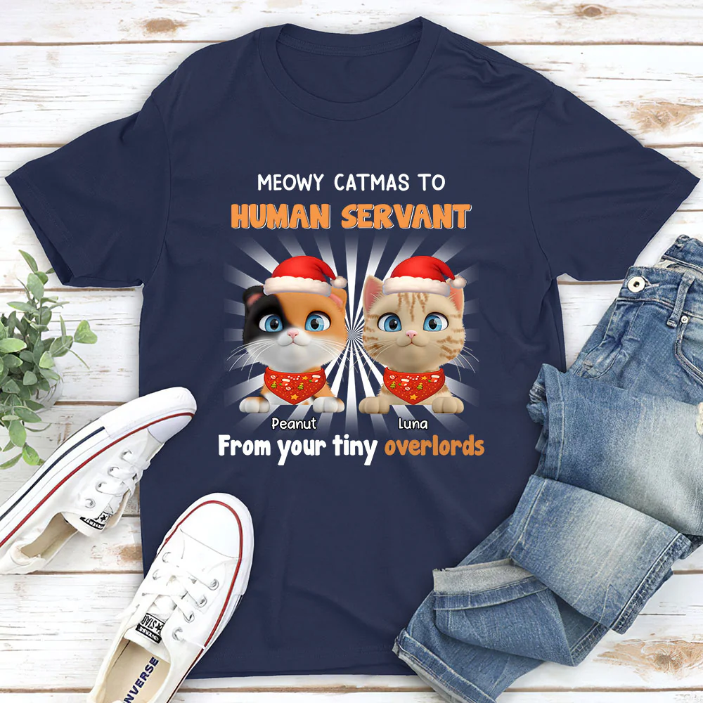 Cat Overlord And Human Servant Christmas - Personalized Custom Unisex T-Shirt - Image 2