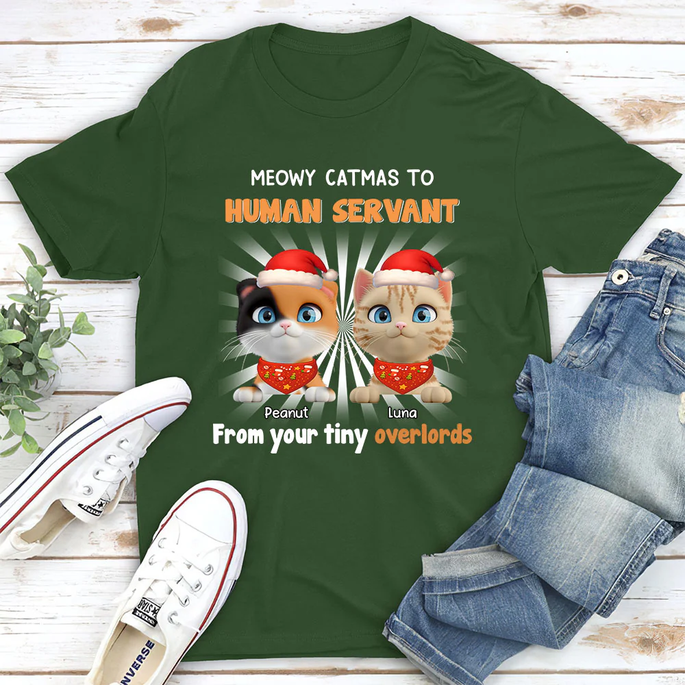 Cat Overlord And Human Servant Christmas - Personalized Custom Unisex T-Shirt - Image 3