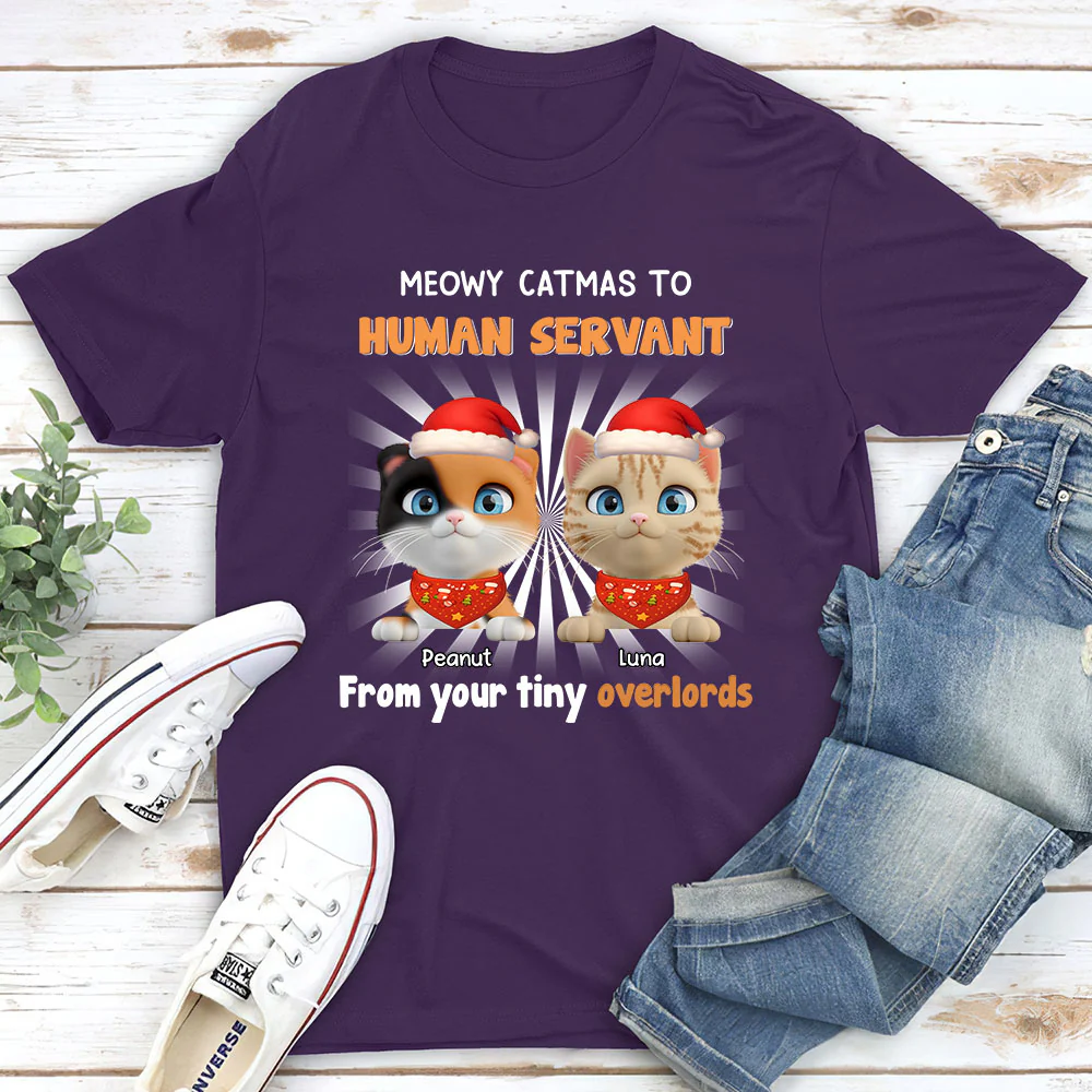 Cat Overlord And Human Servant Christmas - Personalized Custom Unisex T-Shirt - Image 4