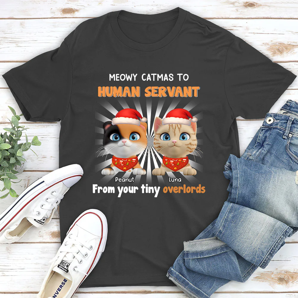 Cat Overlord And Human Servant Christmas - Personalized Custom Unisex T-Shirt - Image 5