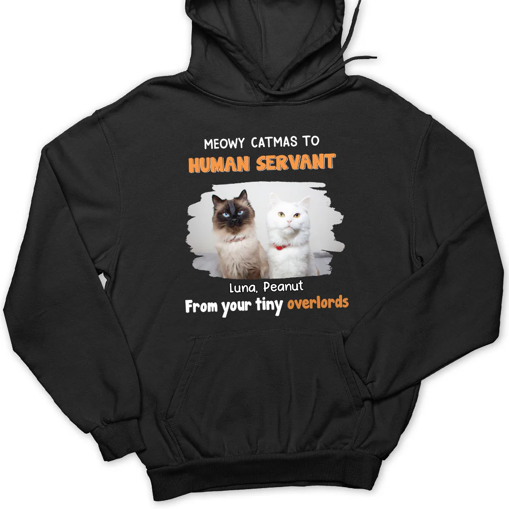 Cat Overlord And Human Servant Christmas Photo - Personalized Custom Hoodie