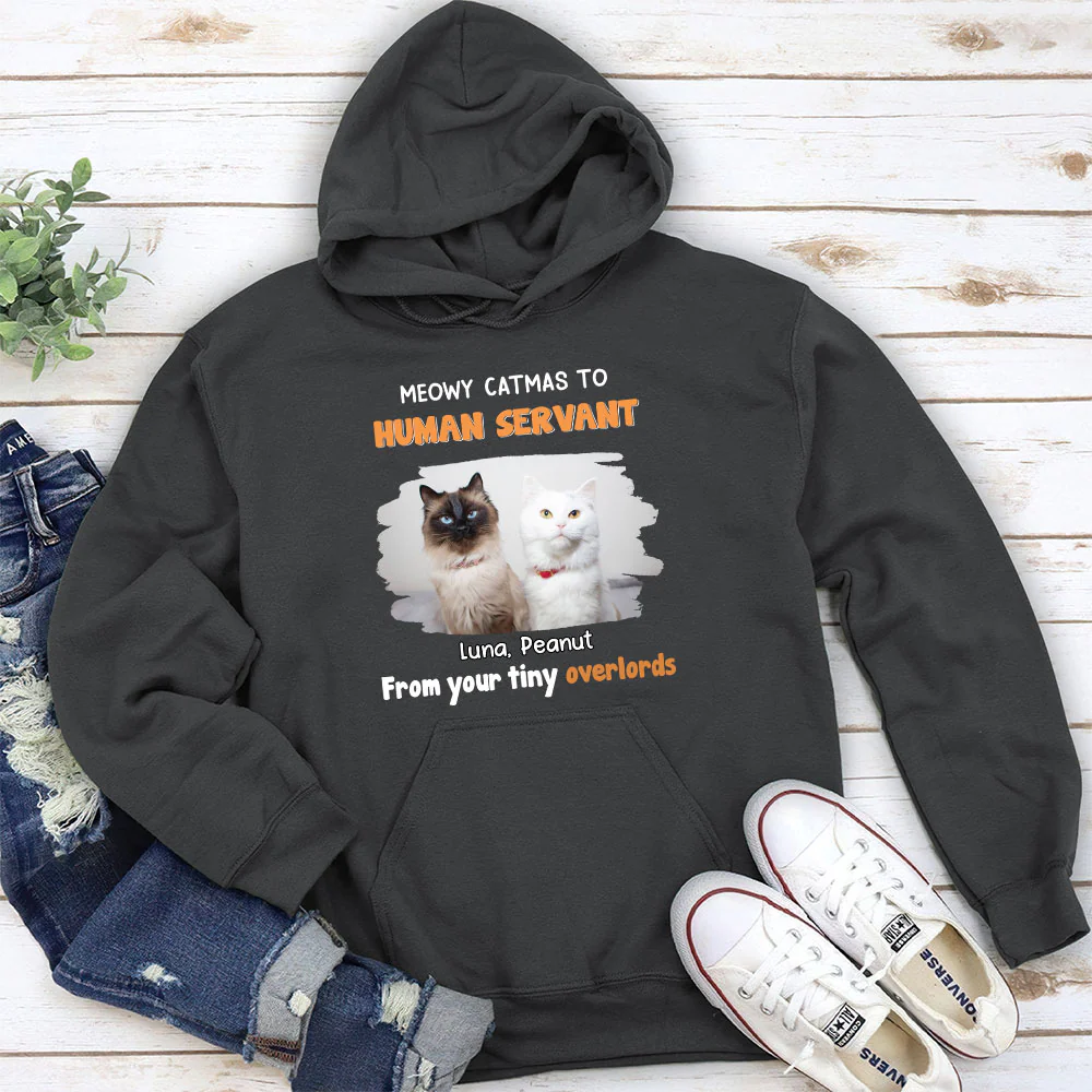 Cat Overlord And Human Servant Christmas Photo - Personalized Custom Hoodie - Image 5
